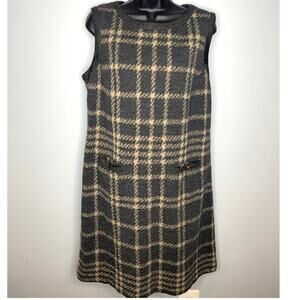 Basler Women's EUR 42 US 12 Heather Gray Tan Tweed Sleeveless Mini A-Line Dress